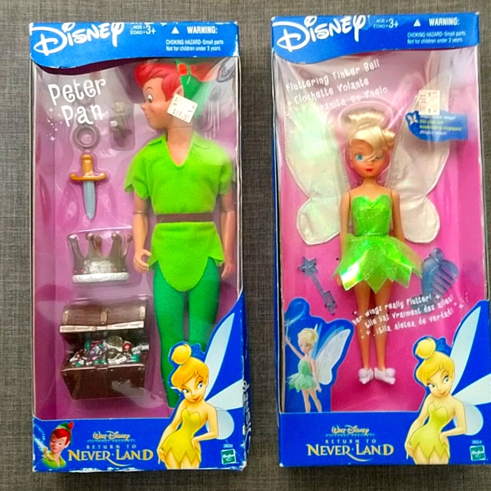 VTG Disney Peter Pan & Tinkerbell Dolls Figures Y2K NOS